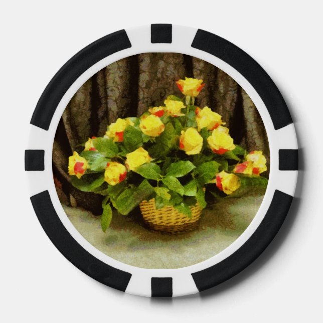 Yellow roses basket painting poker chips (Front)