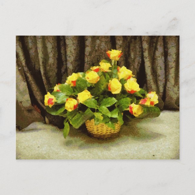 Yellow roses basket painting postcard (Front)