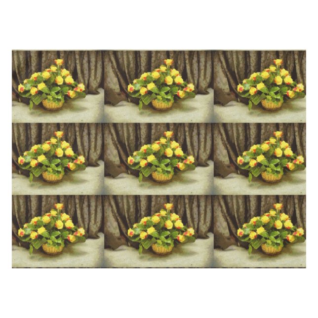 Yellow roses basket painting tablecloth (Front (Horizontal))