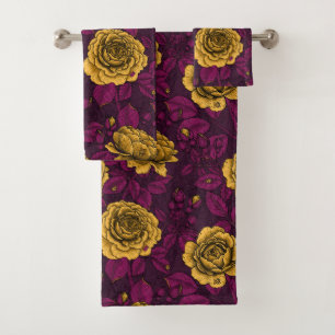 Yellow roses bath towel set