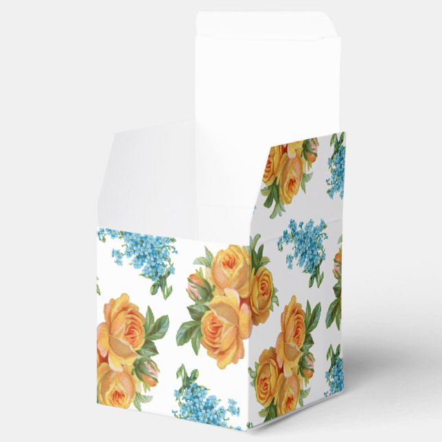 Yellow Roses Blue Flower Pattern Party Favor Box (Opened)