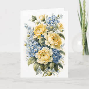 Yellow Roses Blue Forget-Me-Nots Birthday Card