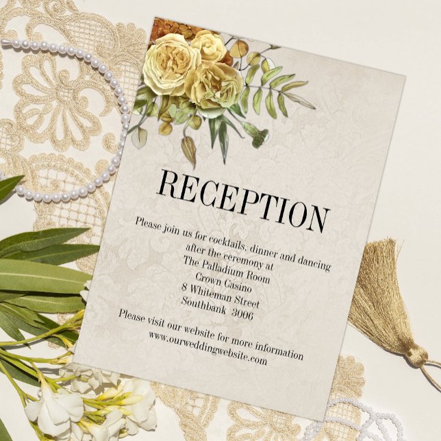 Yellow Roses Boho Chic Wedding Reception Enclosure Card (Creator Uploaded)