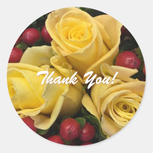 Yellow Roses Bouquet Thank You Classic Round Sti Classic Round Sticker
