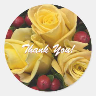 Yellow Roses Bouquet, Thank You! Classic Round Sti Sticker