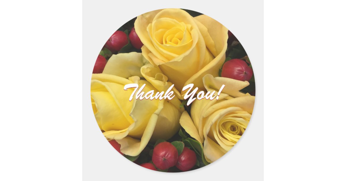 Yellow Roses Bouquet, Thank You! Classic Round Sti Sticker | Zazzle