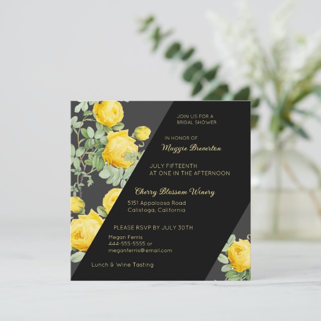 Yellow Rose's Bridal Shower Invitation (Standing Front)