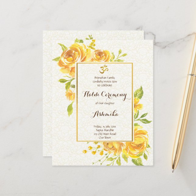 Yellow roses Budget Haldi Invitation (Front/Back In Situ)