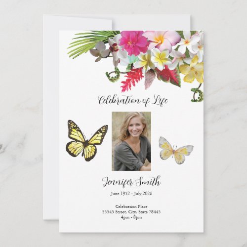 Yellow Roses Butterfly Funeral Invite Announcement