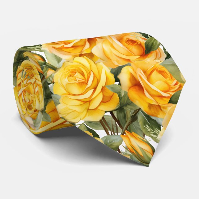 Yellow Roses Classic Formal Floral Neck Tie (Rolled)