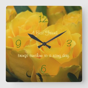 Yellow Roses Clock-personalize Your Way Square Wall Clock by MakaraPhotos at Zazzle