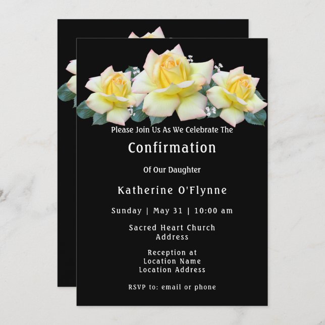 Yellow Roses Confirmation Invitation (Front/Back)