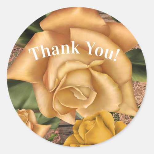 Yellow Roses  Country Rustic Wood Bridal Shower Classic Round Sticker