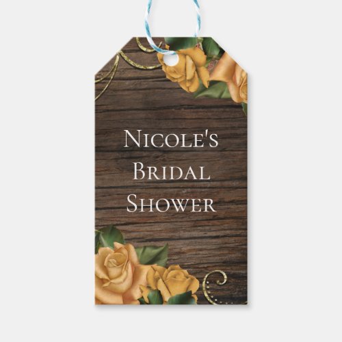 Yellow Roses  Country Rustic Wood Bridal Shower Gift Tags