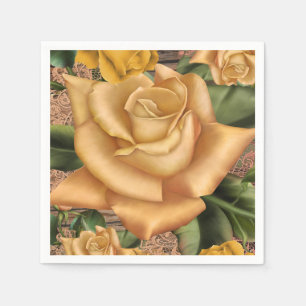 Yellow Roses & Country Rustic Wood Bridal Shower Napkins