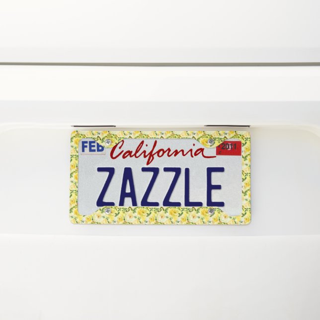 Yellow Roses Cute License Plate Frame  (On Car)