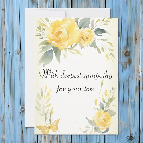 Yellow Roses Deepest Sympathy Sorry Loss Holiday Card