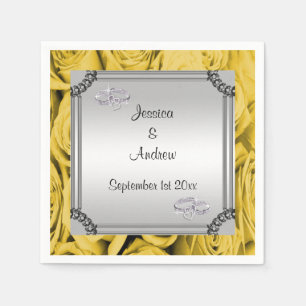 Yellow Roses & Diamond Wedding Rings Napkins