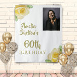 Yellow Roses Floral 60th Birthday Party Photo Tapestry<br><div class="desc">Yellow Roses Floral 60th Birthday Party Photo Backdrop Tapestry. Birthday floral napkins with beautiful yellow roses and tropical leaves. Perfect for a woman who is celebrating her sixtieth birthday. Add your name,  age and photo.</div>