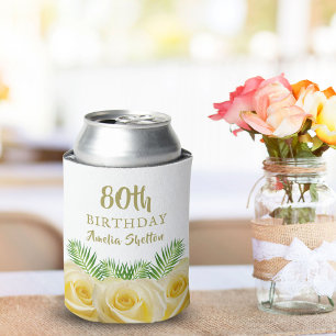Yellow Roses Floral 80th Birthday Party Can Cooler