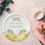 Yellow Roses Floral 80th Birthday Party Paper Plates<br><div class="desc">Yellow Rose Floral 80th Surprise Birthday Party Paper Plates. Birthday floral plates with beautiful yellow roses and tropical leaves. Perfect for a woman who is celebrating her eightieth birthday. Add your name and age.</div>