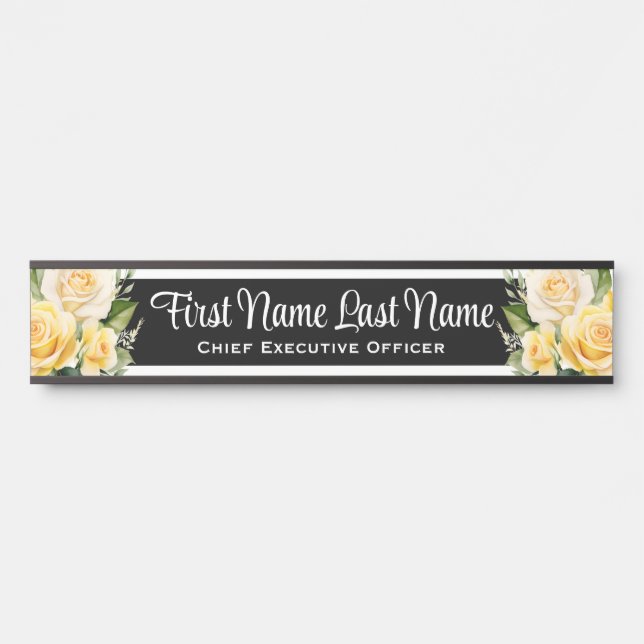 Yellow Roses Floral Office Door Signs Name Plate (Front)