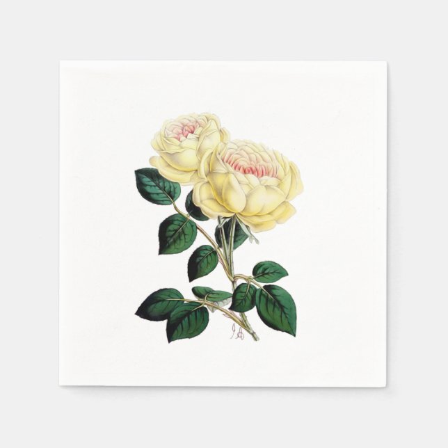 Yellow Roses Floral Paper Napkins (Front)