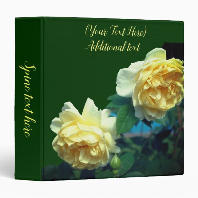 Yellow Roses Floral Personalized  3 Ring Binder (Front/Spine)