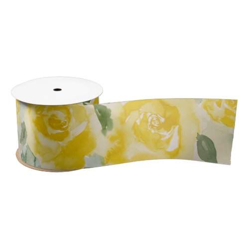 Yellow Roses Floral Satin Ribbon