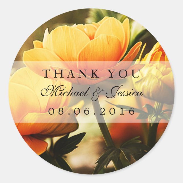 Yellow Roses Floral Wedding Favor Stickers (Front)