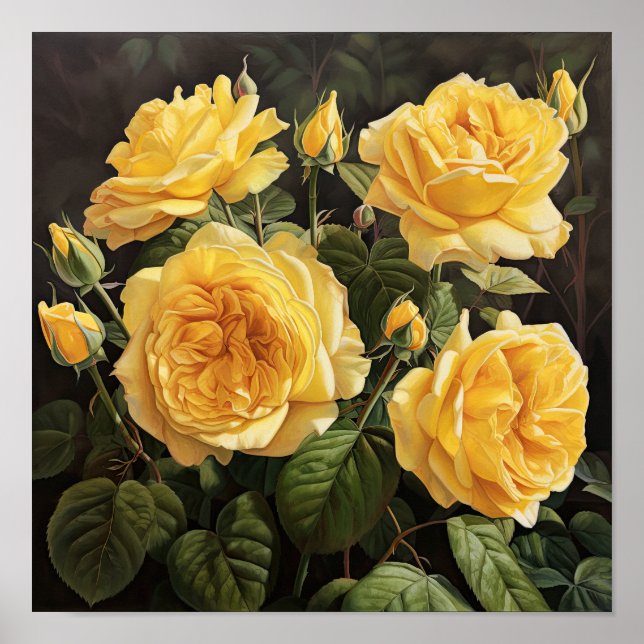 Yellow Roses Flower Art Print Poster (Front)