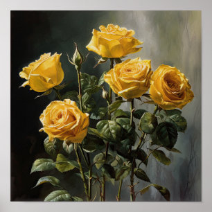 Yellow Roses Flower Art Print Poster