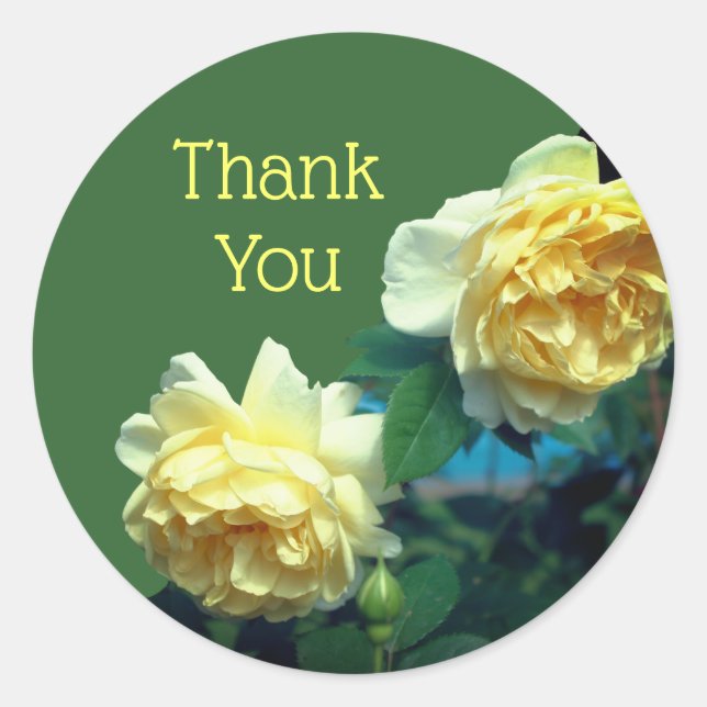 Yellow Roses Flower Thank You Classic Round Sticker (Front)