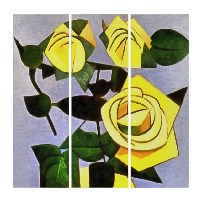 Yellow Roses From A Friend Geometric Abstract Triptych (Front)