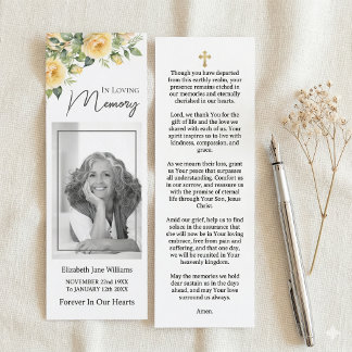 Yellow Roses Funeral Memorial Prayer   Bookmarks