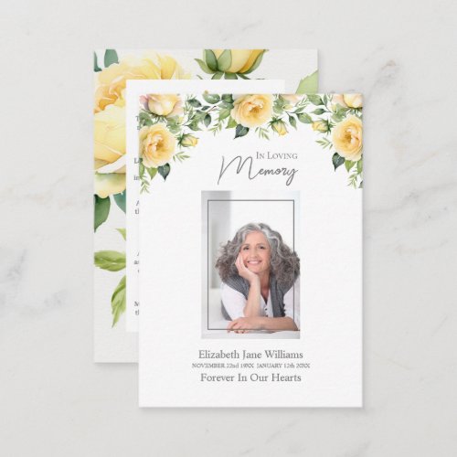 Yellow Roses Funeral Memorial Prayer   Note Card
