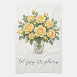 Yellow Roses Happy Birthday Kitchen Towel