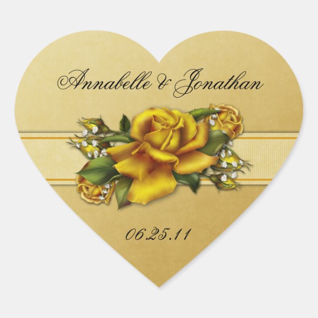 Yellow Roses Heart Wedding Sticker (Front)