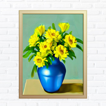 Yellow Roses In A Blue Vase Boho Art Poster by Floridity at Zazzle
