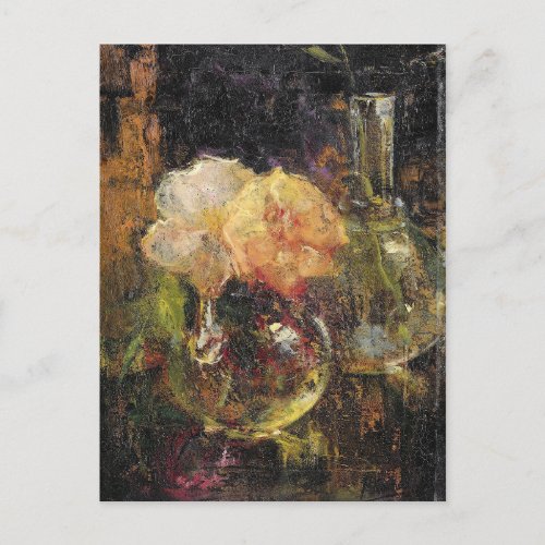 YELLOW ROSES IN A CARAFE ANTIQUE PAINTING POSTCARD