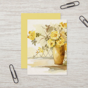 Yellow Roses in a Pottery Vase Watercolor Floral Business Card