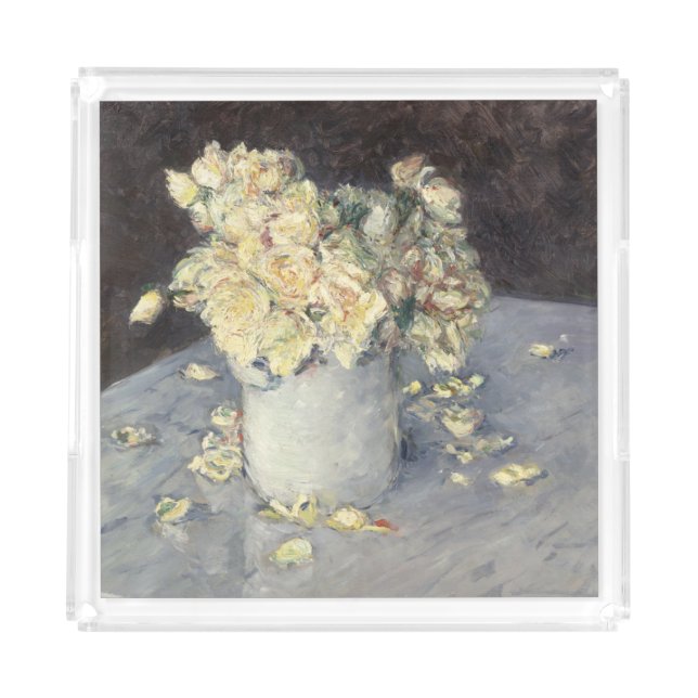 Yellow Roses in a Vase by Caillebott Impressionist Acrylic Tray (Front)