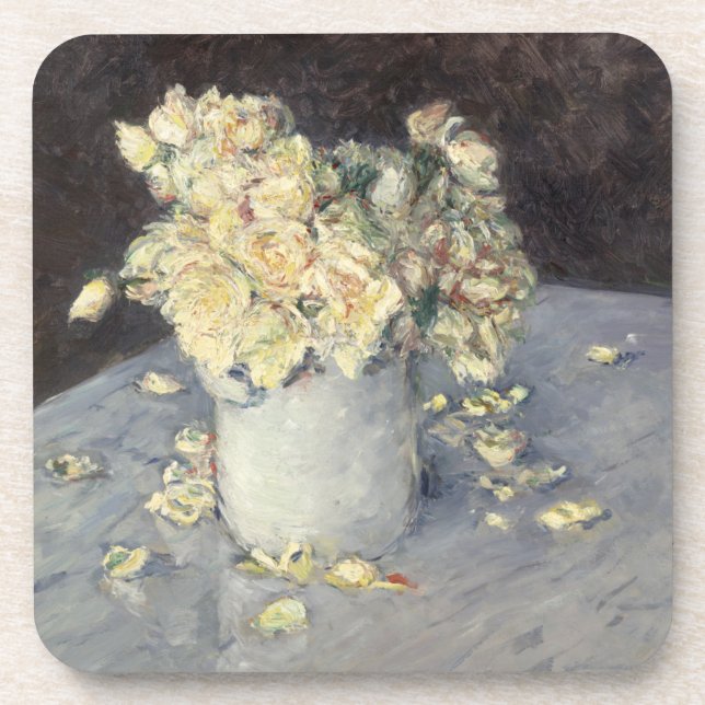 Yellow Roses in a Vase by Caillebott Impressionist Beverage Coaster (Front)
