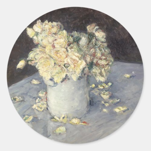 Yellow Roses in a Vase by Caillebott Impressionist Classic Round Sticker