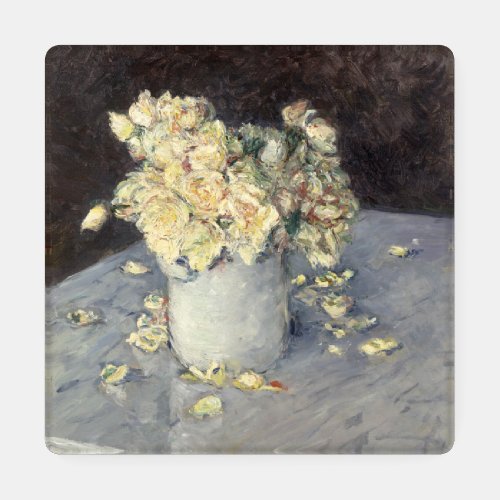 Yellow Roses in a Vase by Caillebott Impressionist Coaster Set