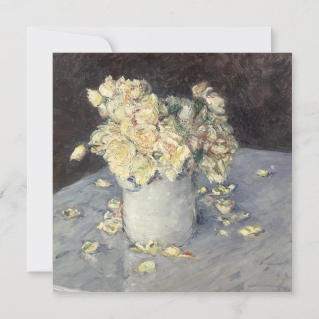 Yellow Roses in a Vase by Caillebott Impressionist Holiday Card (Front)