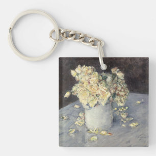Yellow Roses in a Vase by Caillebott Impressionist Keychain