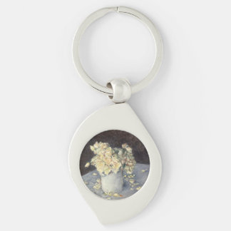Yellow Roses in a Vase by Caillebott Impressionist Keychain