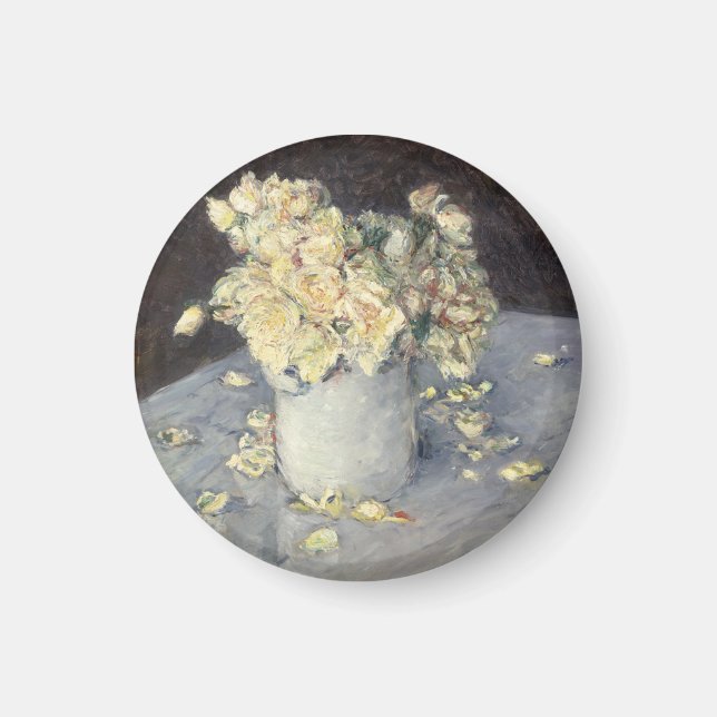 Yellow Roses in a Vase by Caillebott Impressionist Magnet (Front)