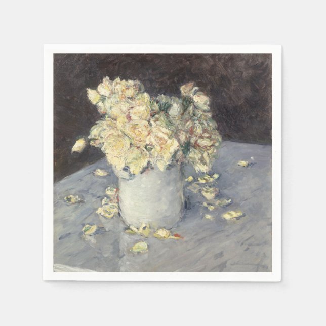 Yellow Roses in a Vase by Caillebott Impressionist Napkins (Front)